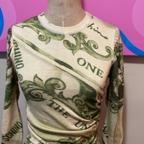 Moschino Couture Stretch Wool Dollar Bill Dress - Picture 3 of 16